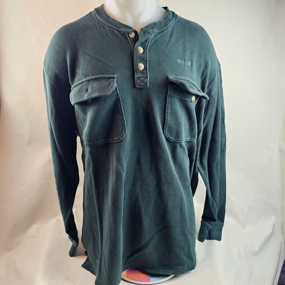 Duluth Trading Henley Shirt Mens XL Green Long Sleeve Pocket Heavy Workwear